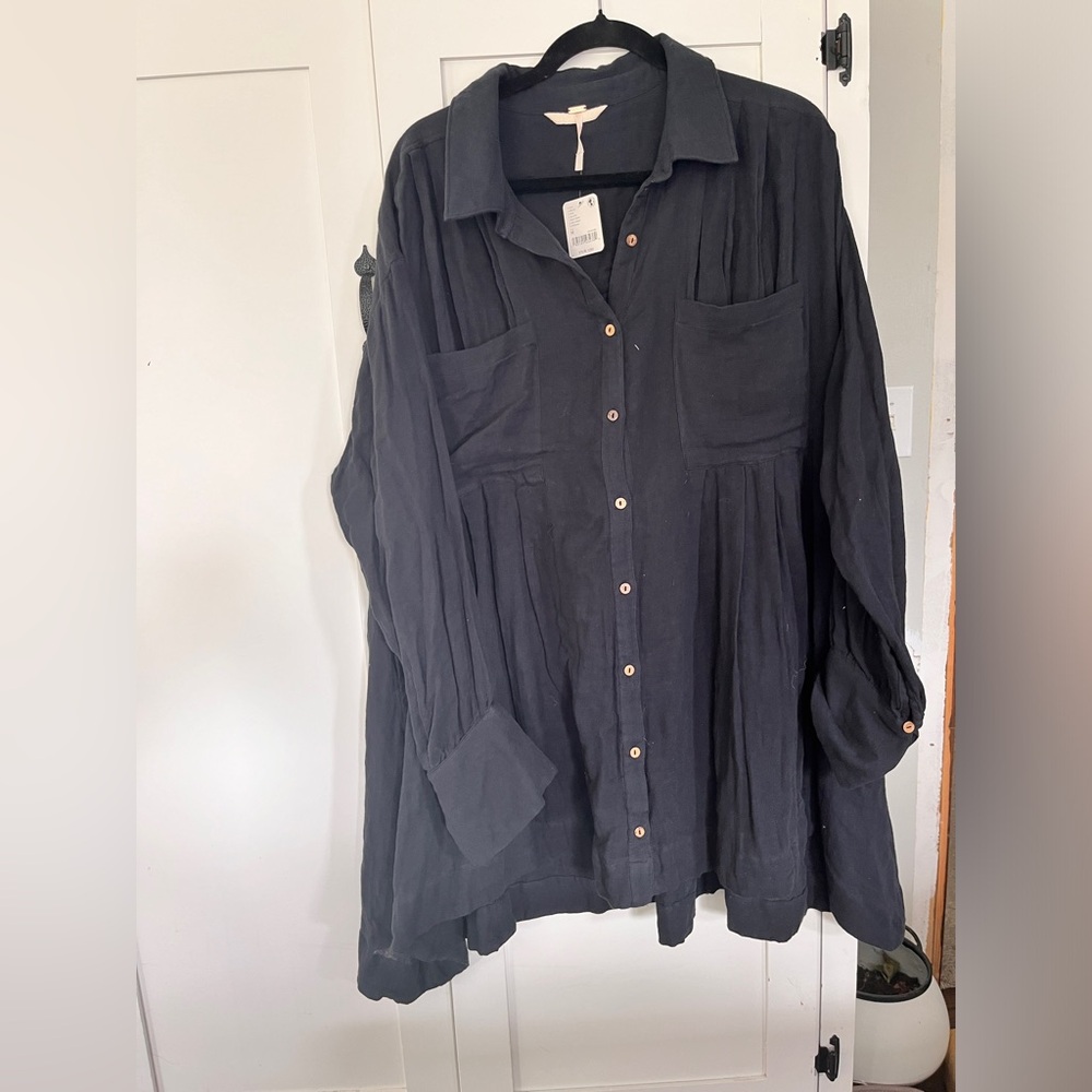 Free People Dress Womens Medium Black Voyager Shirt
Mini Tunic Oversized Cotton